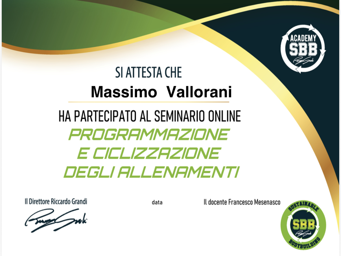 Attestato programmazione e ciclizzazione degli allenamenti