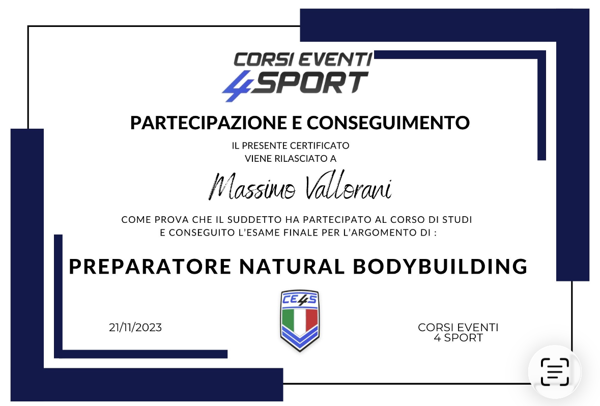 Certificato Preparatore Natural Bodybuilding