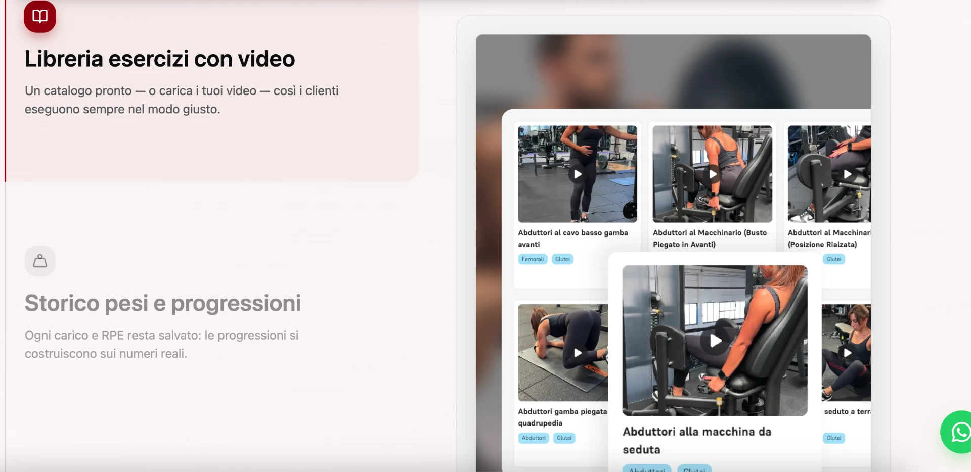 Libreria video degli esercizi dentro l'app