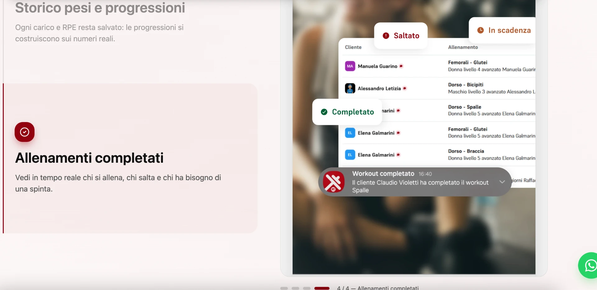 Monitoraggio degli allenamenti completati